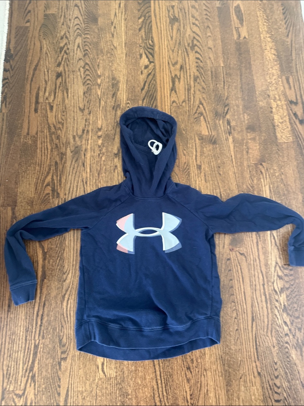 Under Armour Navy Hoodie with Light Blue and Pink Logo